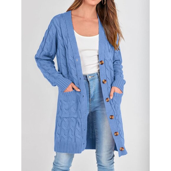 Chunky Open Front Cardigan with Pockets - Perfect for Women’s Fall/Winter Looks - Picture 2 of 6